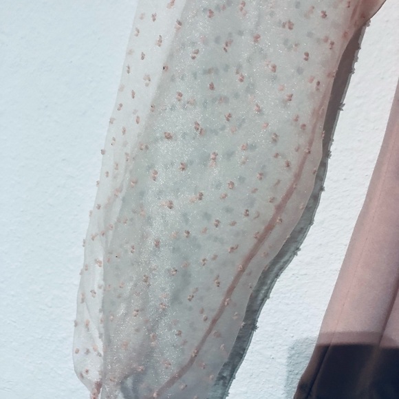 Mark New York Blush  Pink Long Sheer Polka Puff Sleeves Blouse With Ruff… - Picture 3 of 6